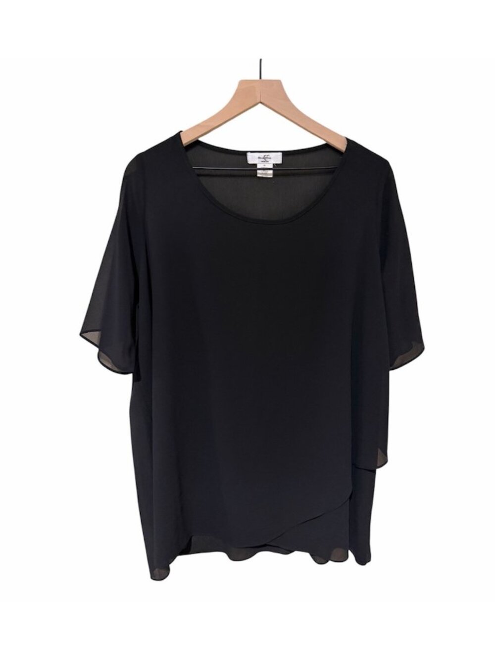 Moa Moa Black Chiffon Tiered Short Sleeve Dressy Blouse Top 2X